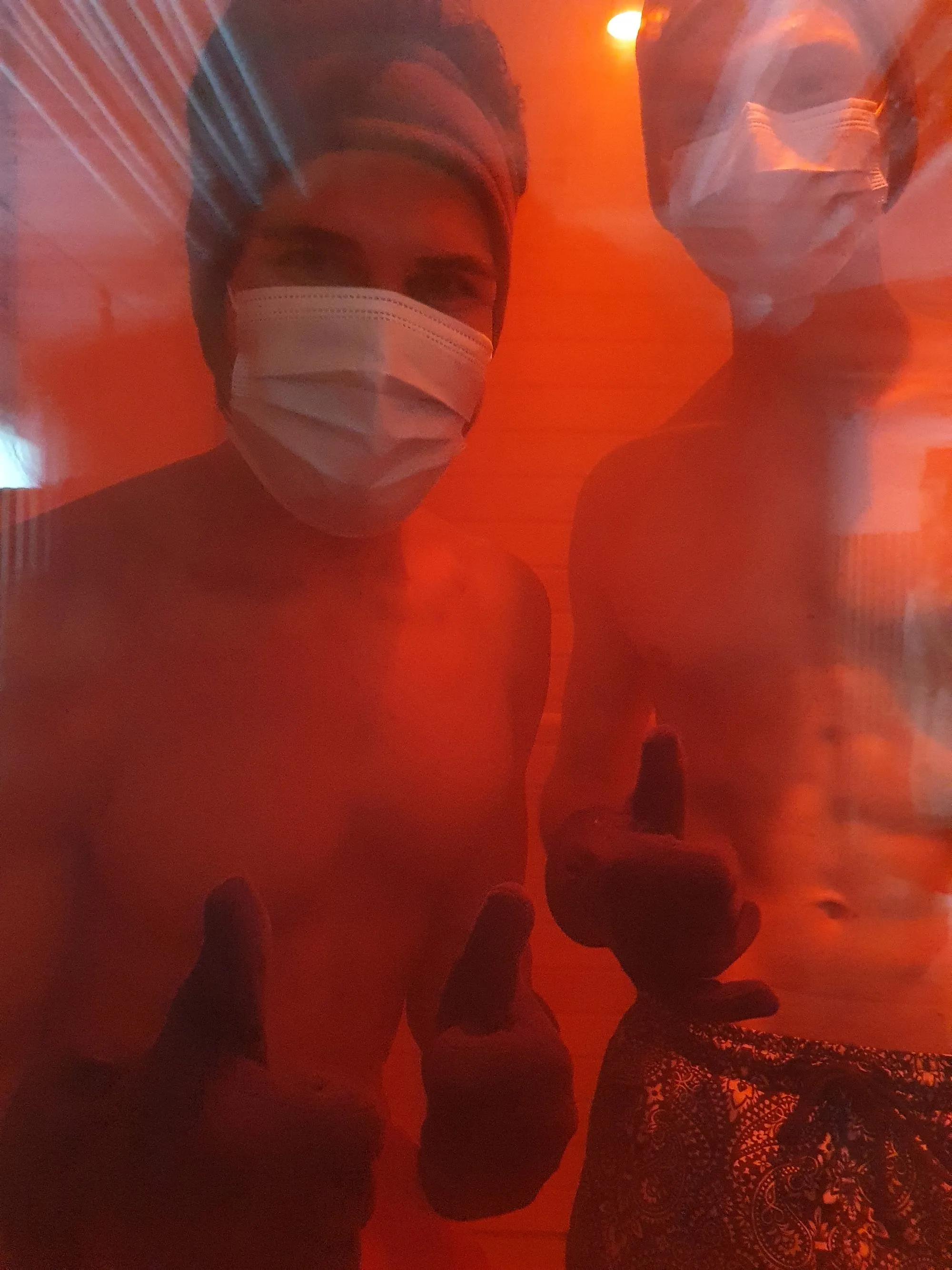 Red light therapy inside cryotherapy chamber