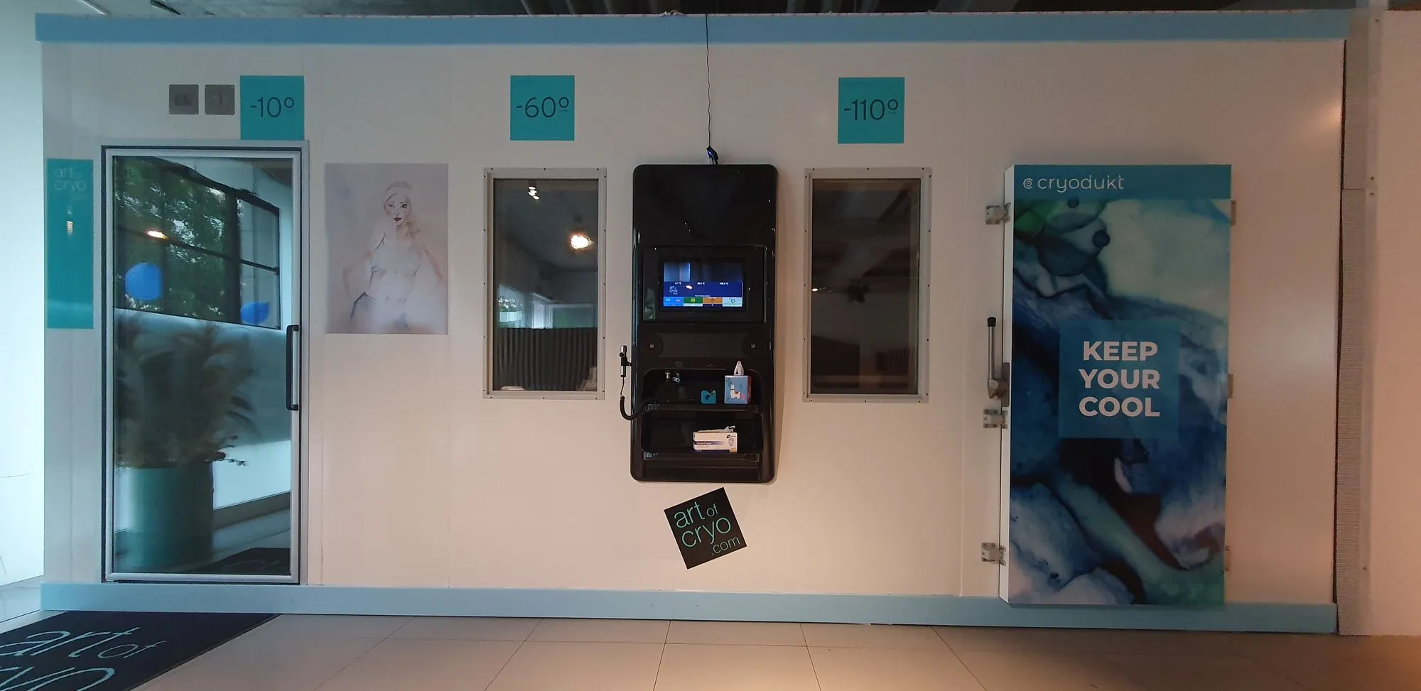 Three cryotherapy chambers at different temperatures