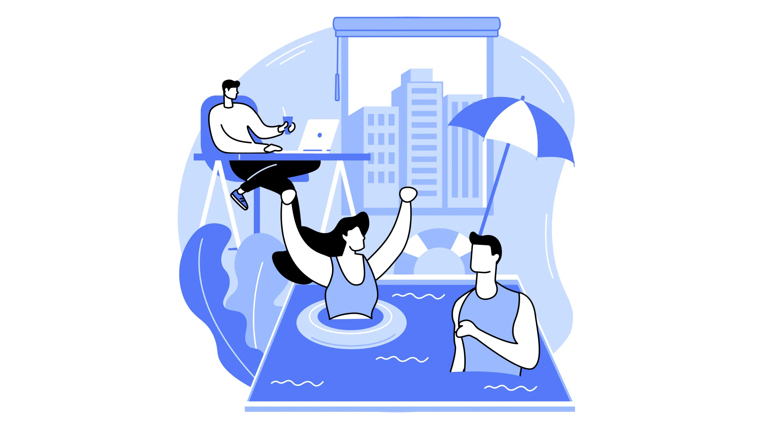 Illustration of people relaxing in a cold plunge bath