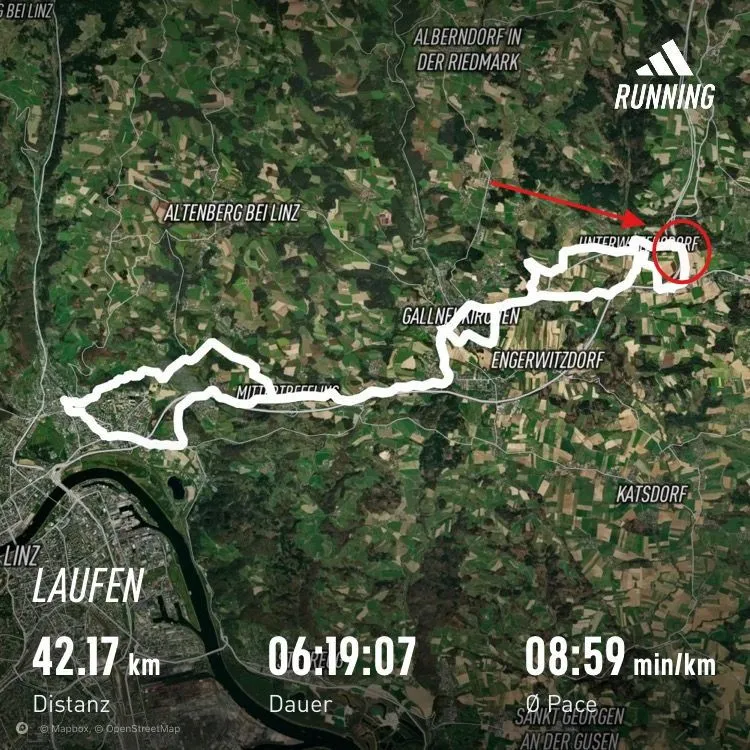 Adidas running app screenshot showing route map