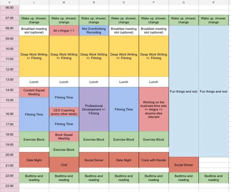 Ali Abdaal's schedule