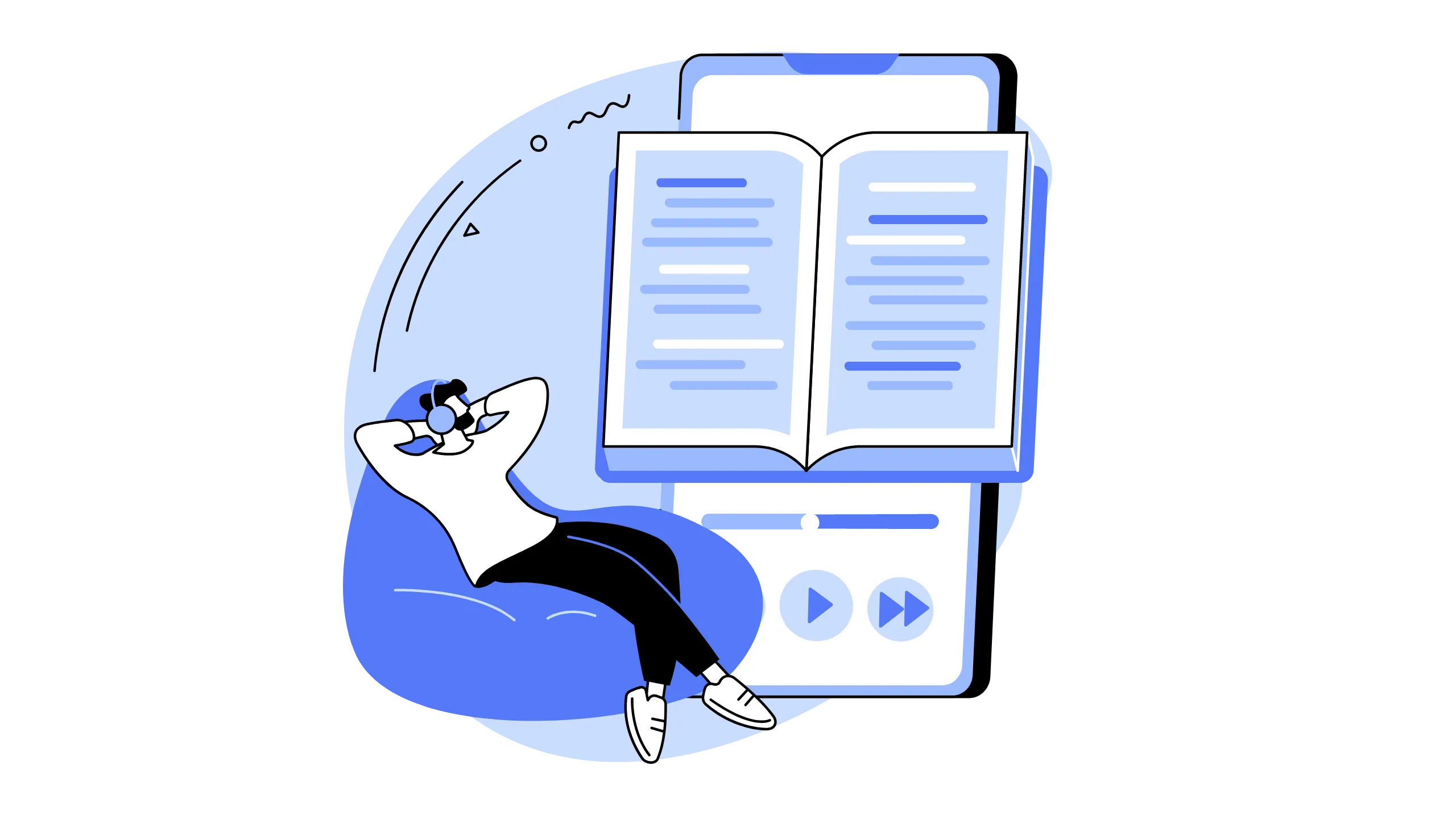 Illustration of a smartphone showing audio learning content