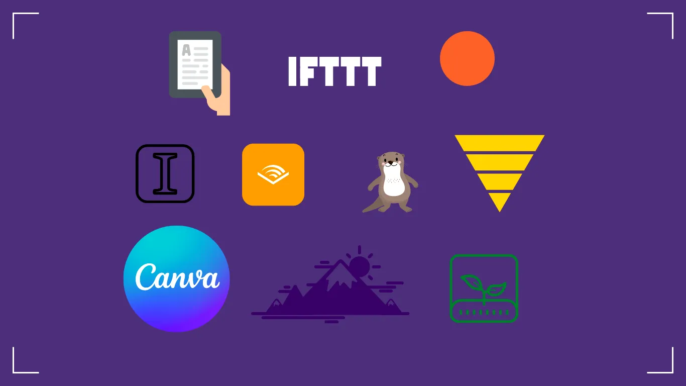Purple app automation graphic with productivity app logos