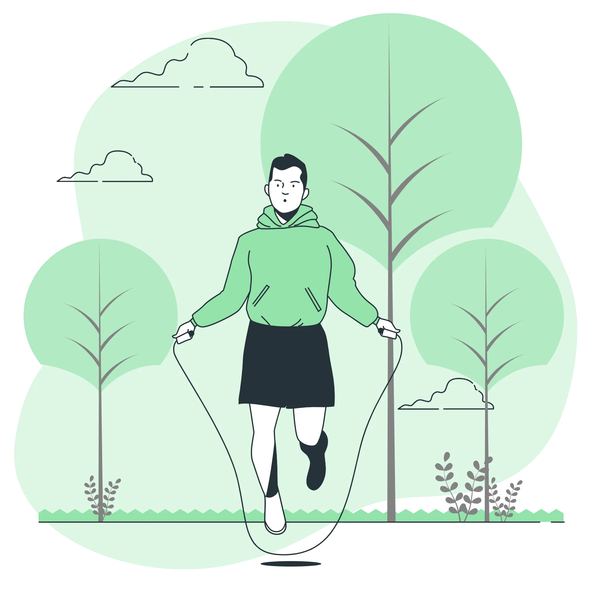 Illustration of a person skipping rope in a park