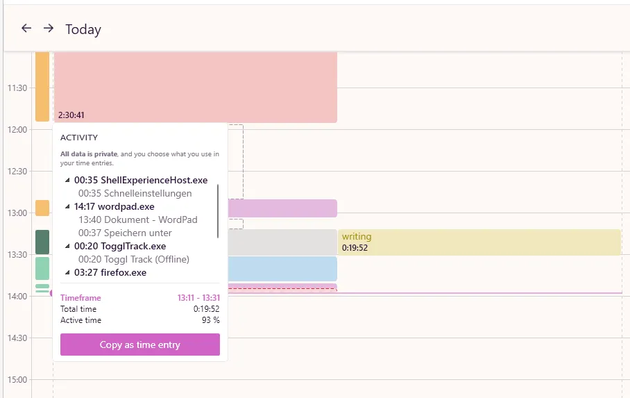copy time entry into calendar