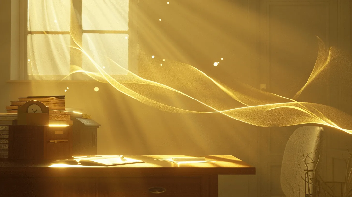 Sunlit desk with warm light streaming across a notebook