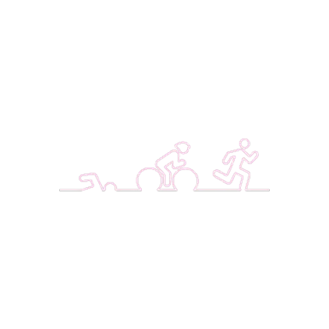Pale triathlon line illustration with swimmer, cyclist, and runner