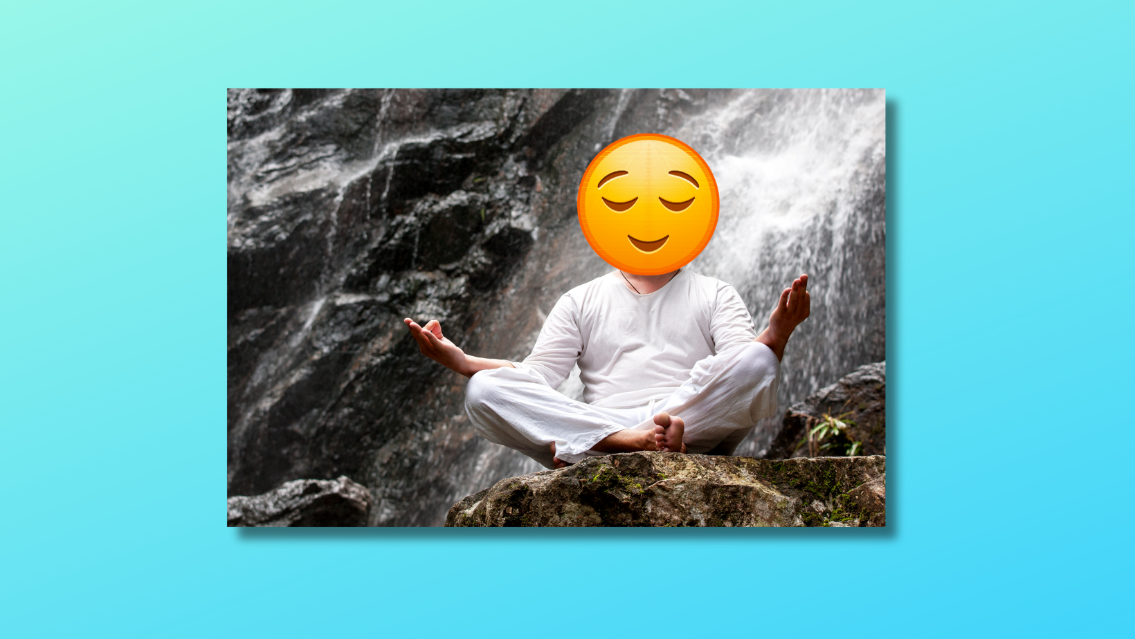 A man sitting on a rock meditating in a peaceful and quiet landscape