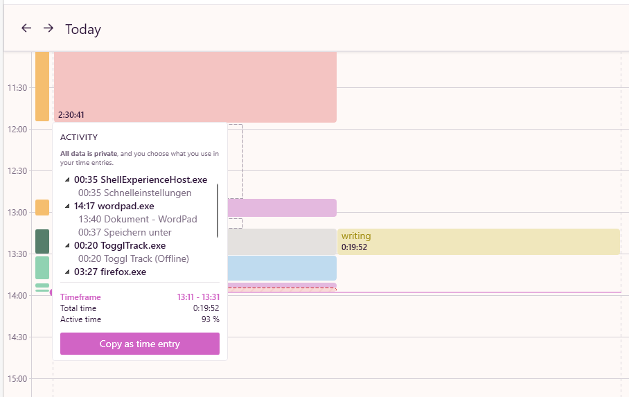 copy time entry into calendar