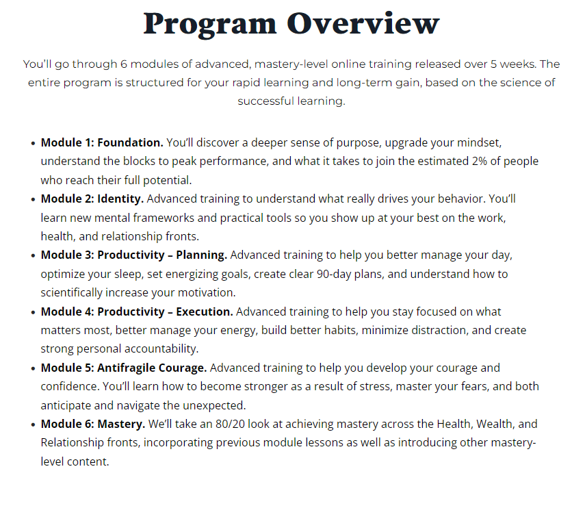 Program overview 6 modules
