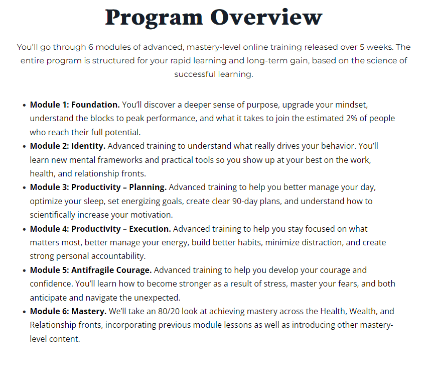 I joined the 5-week Peak Performance Program by CEO Coach Eric Partaker ($2500/h)