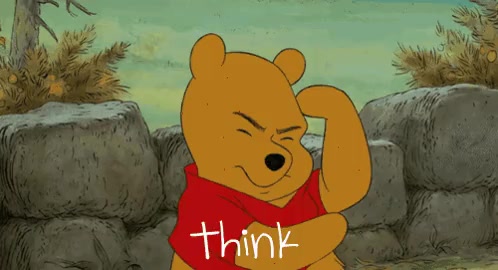 poo the bear thinking and tapping his head