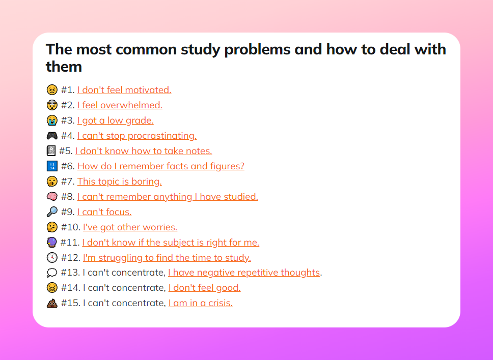 the 15 most common study problems and how to solve them